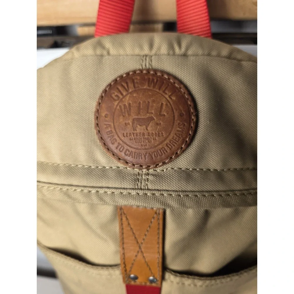 WILL LEATHER GOODS Backpack Tan Canvas Red leather Campus bag Laptop Sleeve